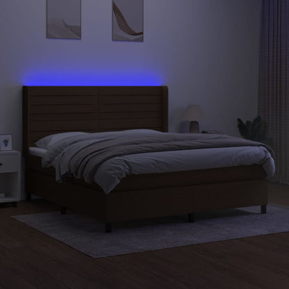 Cama box spring c/ colchão/LED 160x200cm tecido castanho-escuro