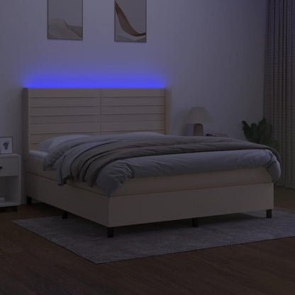 Cama box spring c/ colchão e LED 160x200 cm tecido cor creme