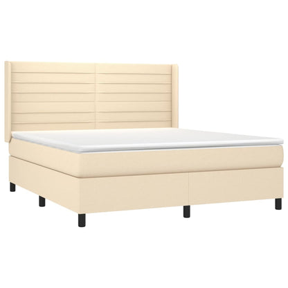 Cama box spring c/ colchão e LED 160x200 cm tecido cor creme