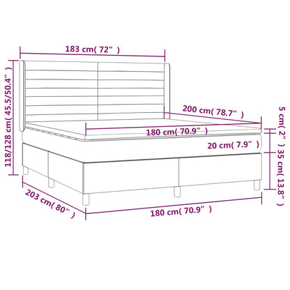 Cama box spring c/ colchão e LED 180x200 cm tecido cinza-claro