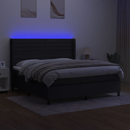 Cama box spring c/ colchão e LED 180x200 cm tecido preto