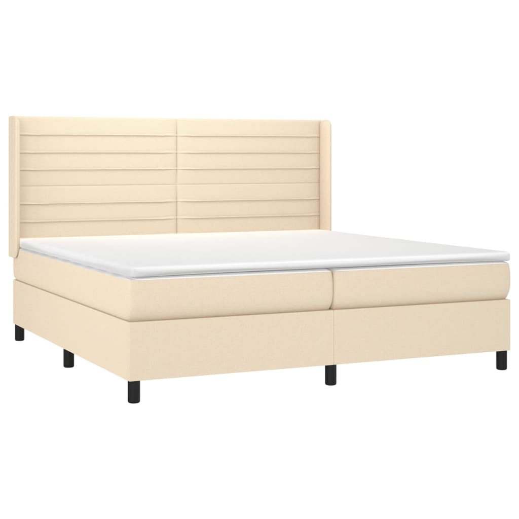 Cama box spring c/ colchão e LED 200x200 cm tecido cor creme