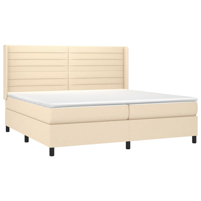 Cama box spring c/ colchão e LED 200x200 cm tecido cor creme