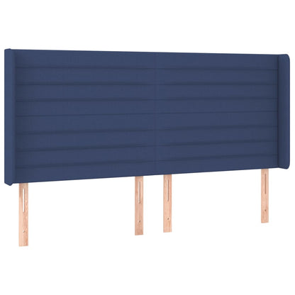 Cama box spring c/ colchão e LED 200x200 cm tecido azul