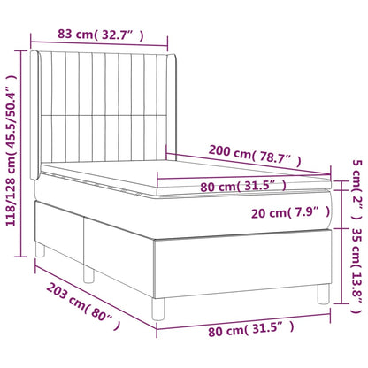 Cama box spring c/ colchão/LED 80x200cm tecido castanho-escuro