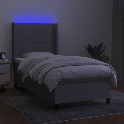 Cama box spring c/ colchão e LED 90x190 cm tecido cinza-claro