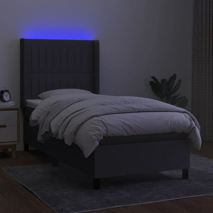 Cama box spring c/ colchão e LED 90x190 cm tecido cinza-escuro