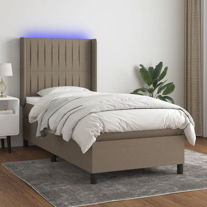 Cama box spring + colchão/LED 90x190cm tecido cinza-acastanhado