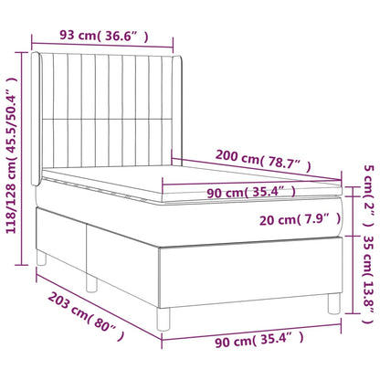 Cama box spring + colchão/LED 90x200cm tecido cinza-acastanhado