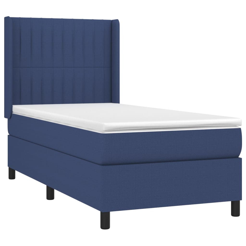 Cama box spring c/ colchão e LED 90x200 cm tecido azul