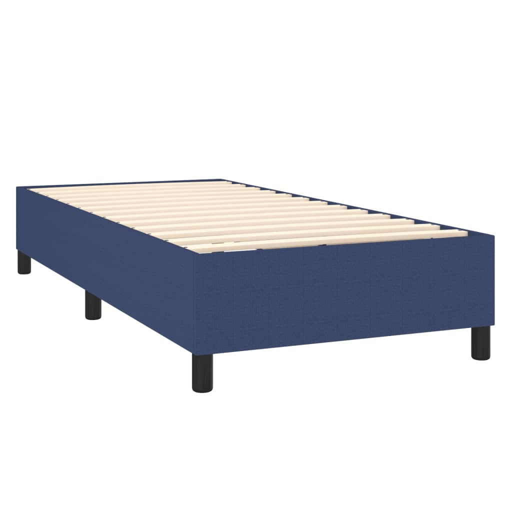 Cama box spring c/ colchão e LED 90x200 cm tecido azul