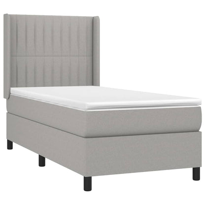 Cama box spring c/ colchão e LED 100x200 cm tecido cinza-claro