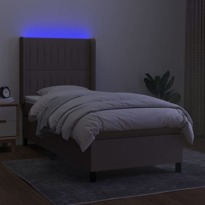 Cama box spring colchão/LED 100x200cm tecido cinza-acastanhado