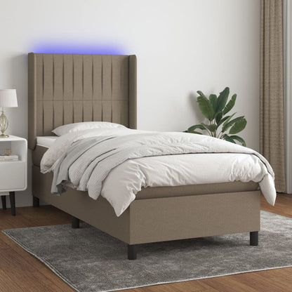 Cama box spring colchão/LED 100x200cm tecido cinza-acastanhado