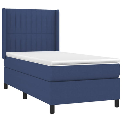 Cama box spring c/ colchão e LED 100x200 cm tecido azul