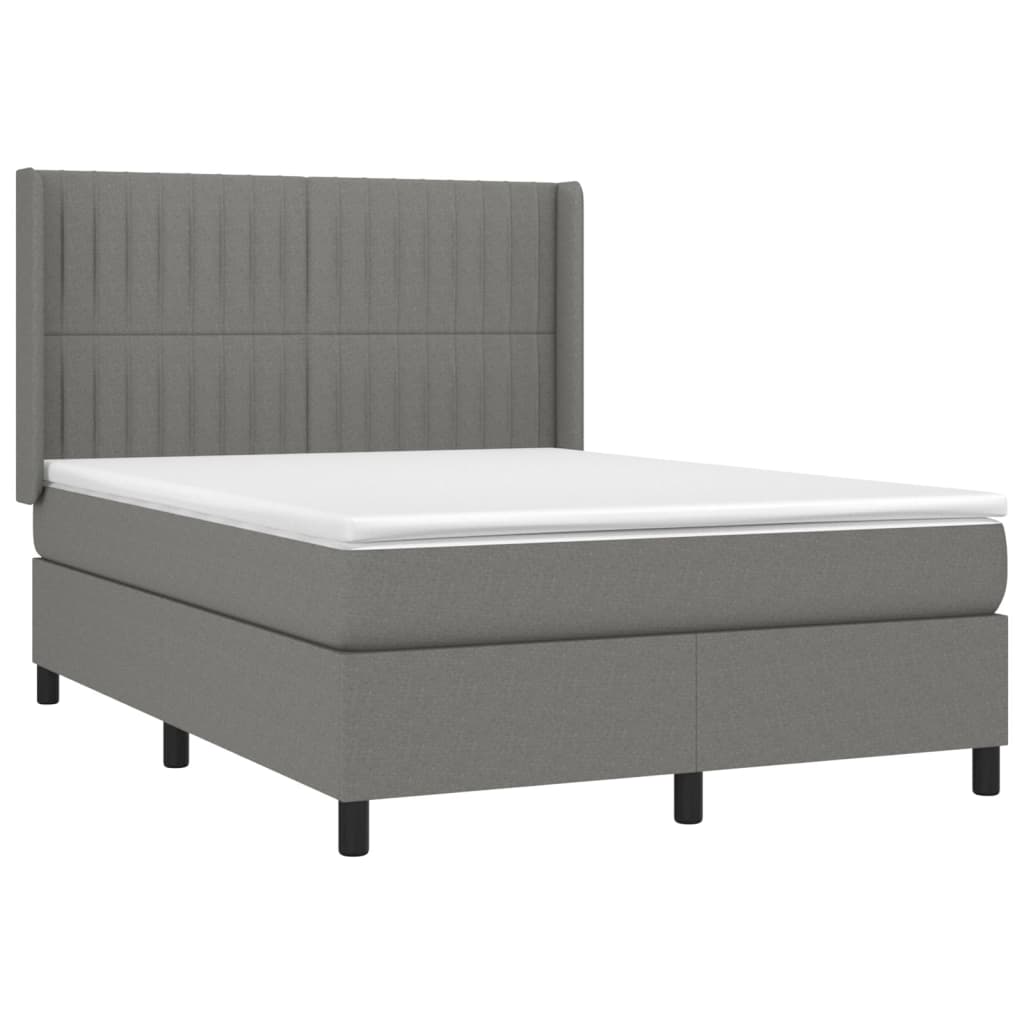 Cama box spring c/ colchão e LED 140x190 cm tecido cinza-escuro