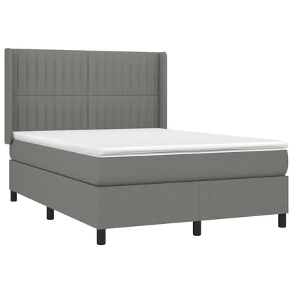 Cama box spring c/ colchão e LED 140x190 cm tecido cinza-escuro