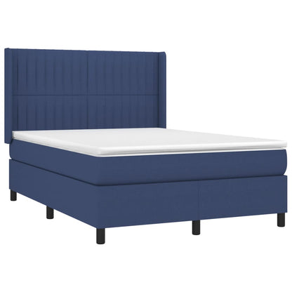 Cama box spring c/ colchão e LED 140x190 cm tecido azul