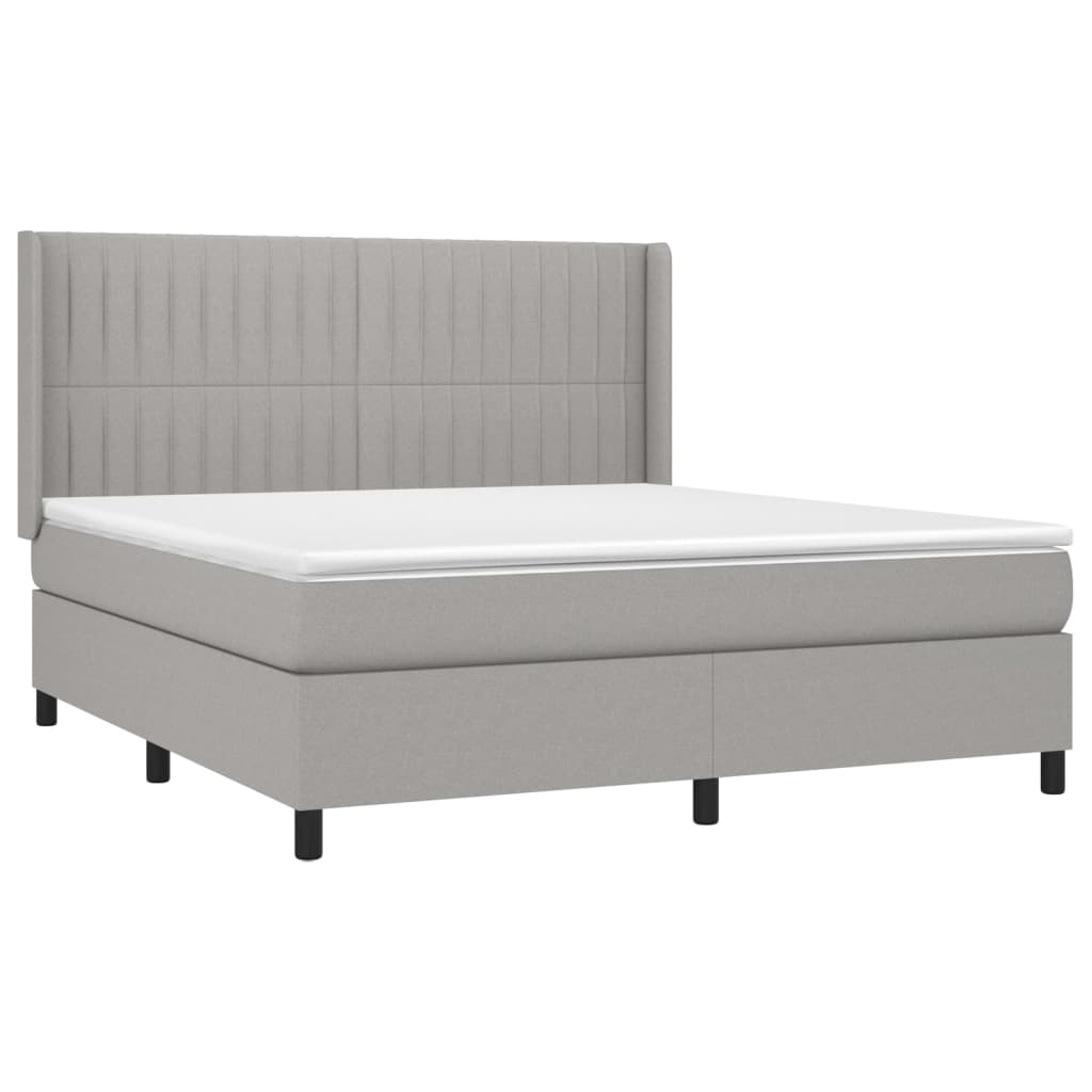 Cama box spring c/ colchão e LED 160x200 cm tecido cinza-claro