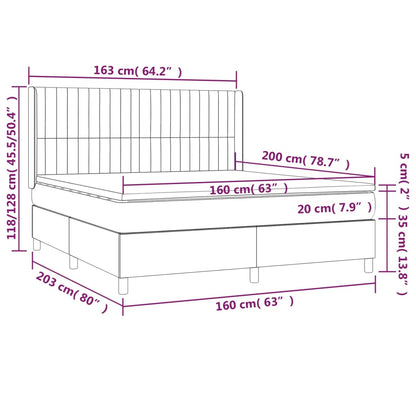 Cama box spring c/ colchão e LED 160x200 cm tecido cinza-claro