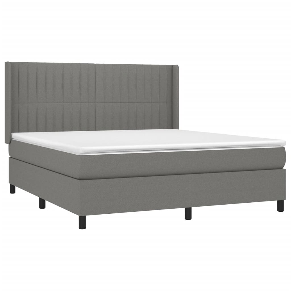 Cama box spring c/ colchão e LED 160x200 cm tecido cinza-escuro