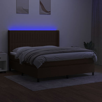 Cama box spring c/ colchão/LED 160x200cm tecido castanho-escuro