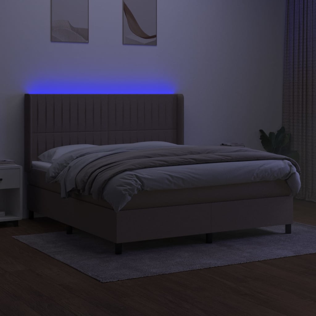 Cama box spring colchão/LED 160x200 cm tecido cinza-acastanhado