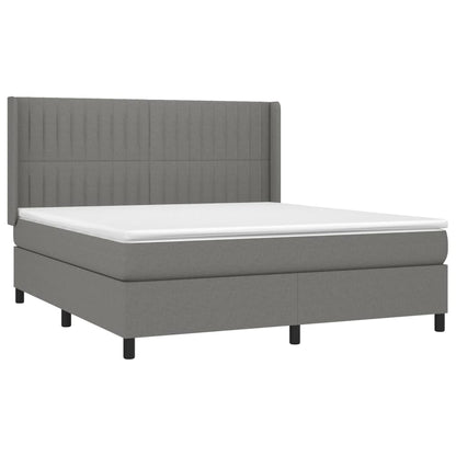 Cama box spring c/ colchão e LED 180x200 cm tecido cinza-escuro