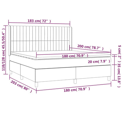 Cama box spring c/ colchão e LED 180x200 cm tecido cinza-escuro