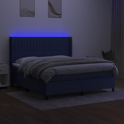 Cama box spring c/ colchão e LED 180x200 cm tecido azul