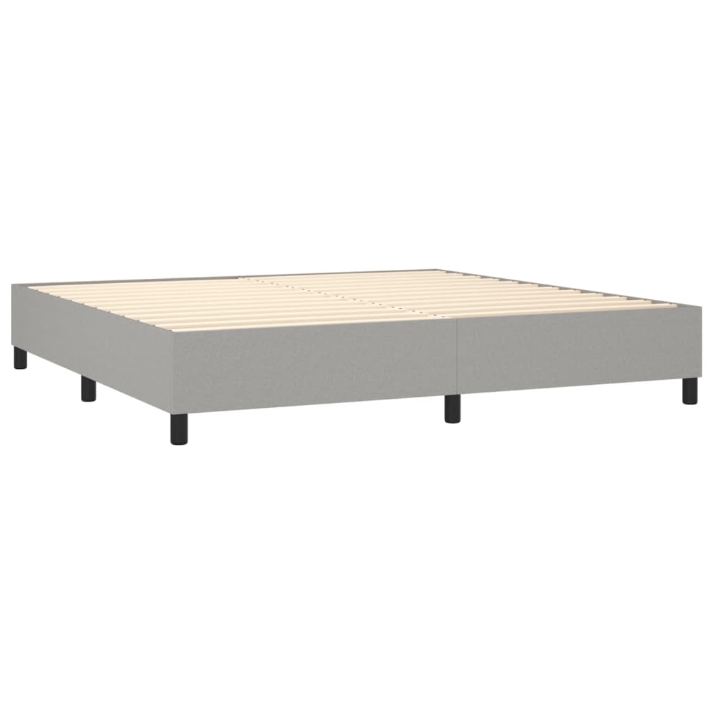 Cama box spring c/ colchão e LED 200x200 cm tecido cinza-claro