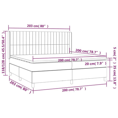 Cama box spring c/ colchão e LED 200x200 cm tecido cinza-claro