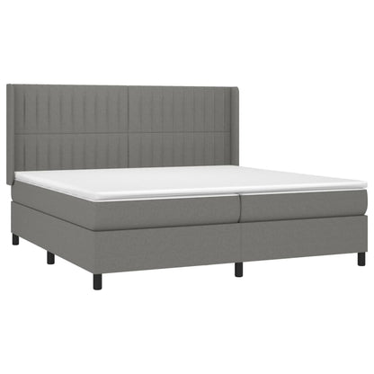 Cama box spring c/ colchão e LED 200x200 cm tecido cinza-escuro