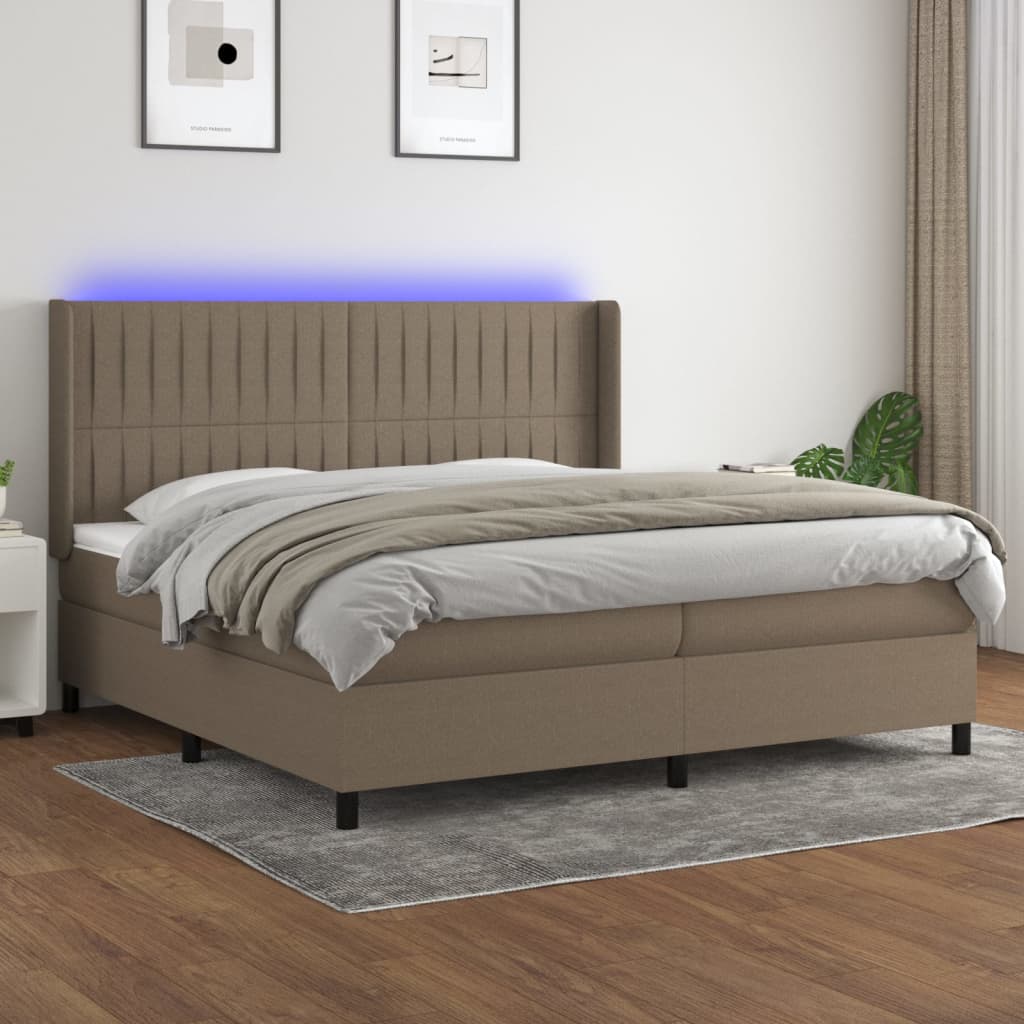 Cama box spring colchão/LED 200x200cm tecido cinza-acastanhado