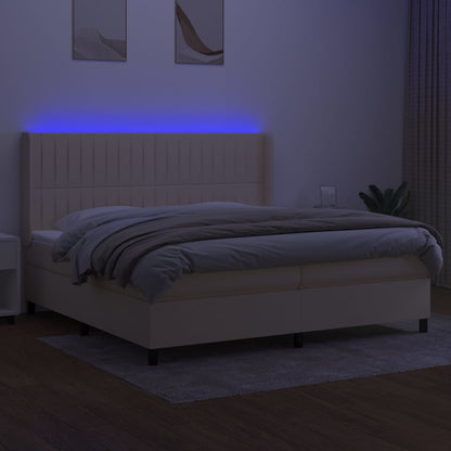 Cama box spring c/ colchão e LED 200x200 cm tecido cor creme