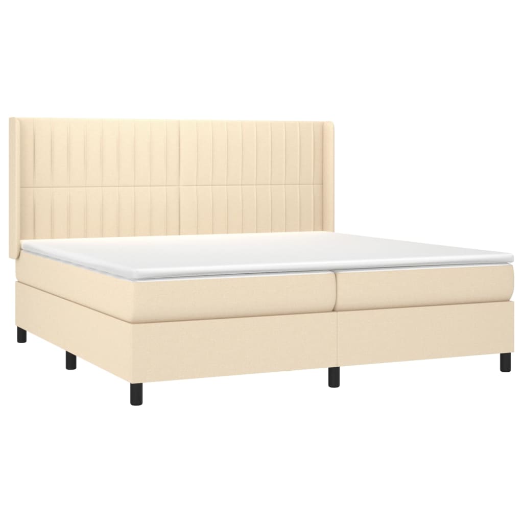 Cama box spring c/ colchão e LED 200x200 cm tecido cor creme