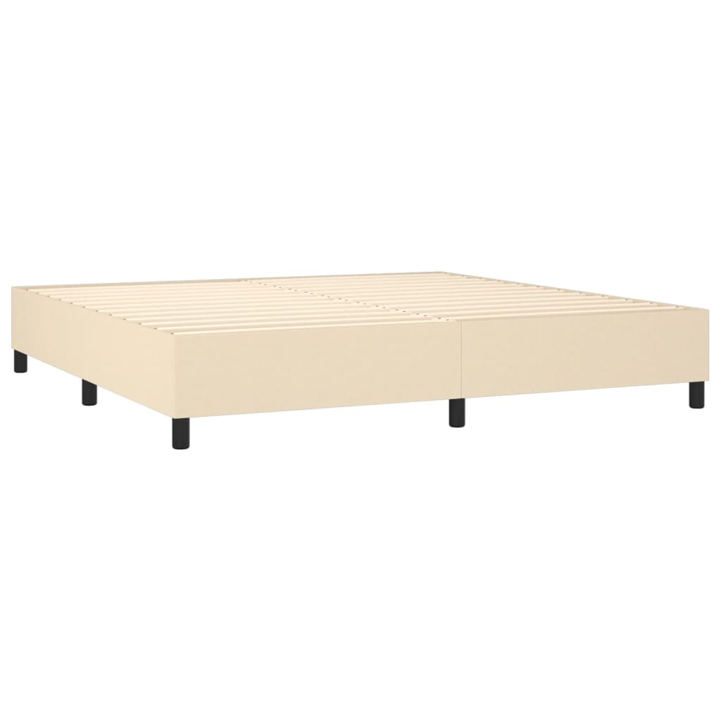 Cama box spring c/ colchão e LED 200x200 cm tecido cor creme