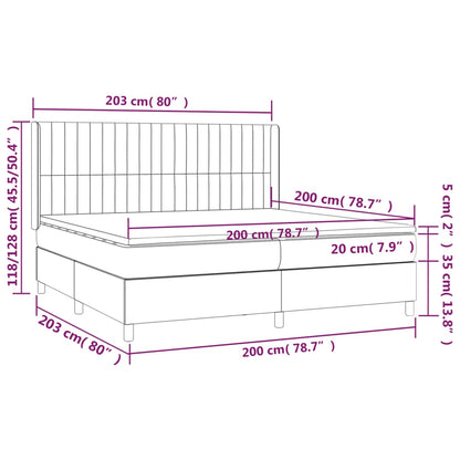 Cama box spring c/ colchão e LED 200x200 cm tecido cor creme