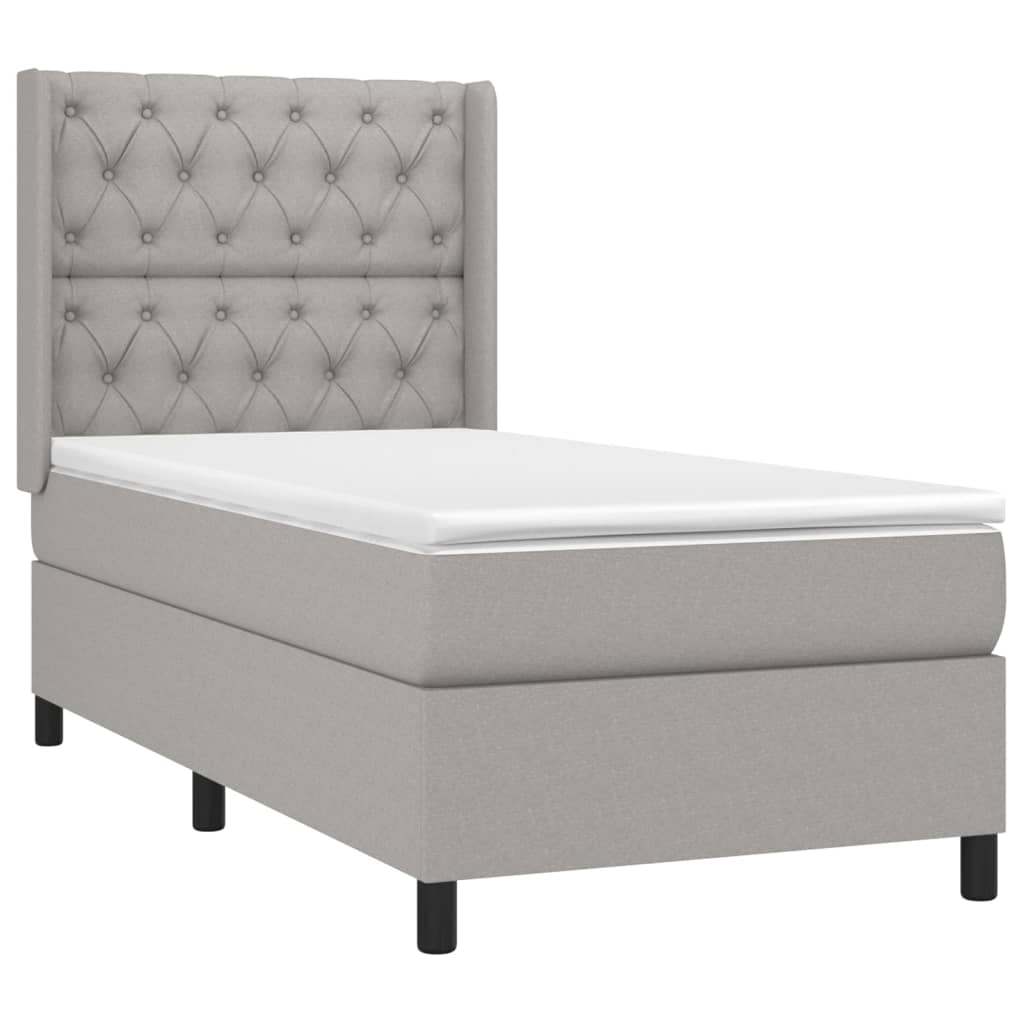 Cama box spring c/ colchão e LED 80x200 cm tecido cinza-claro