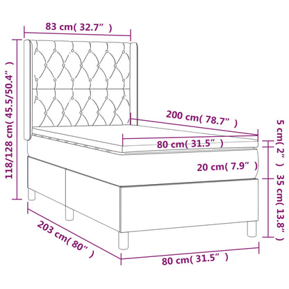 Cama box spring c/ colchão e LED 80x200 cm tecido preto