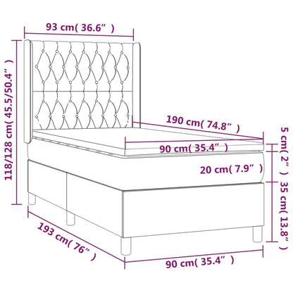 Cama box spring c/ colchão e LED 90x190 cm tecido cinza-claro