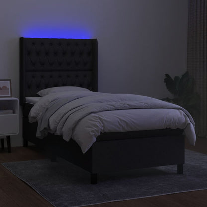 Cama box spring c/ colchão e LED 90x190 cm tecido preto