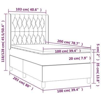 Cama box spring c/ colchão e LED 100x200 cm tecido cinza-escuro