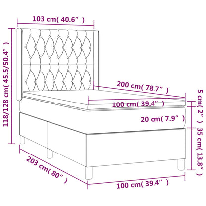 Cama box spring c/ colchão/LED 100x200cm tecido castanho-escuro