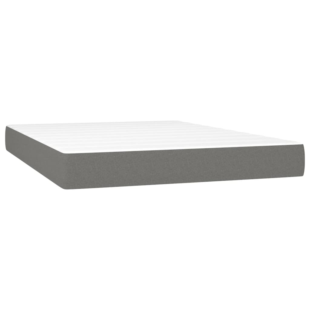 Cama box spring c/ colchão e LED 140x190 cm tecido cinza-escuro