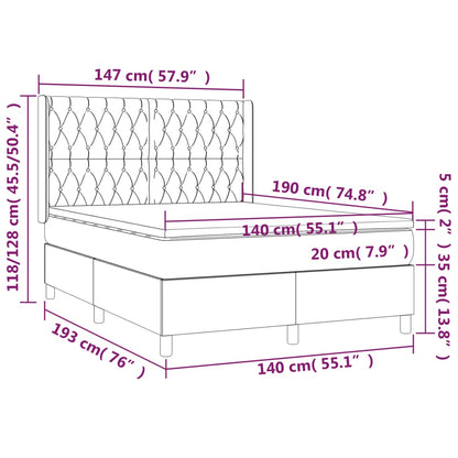 Cama box spring c/ colchão e LED 140x190 cm tecido cinza-escuro