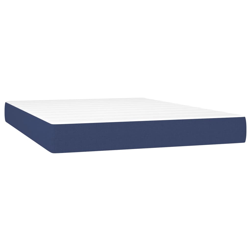 Cama box spring c/ colchão e LED 140x190 cm tecido azul