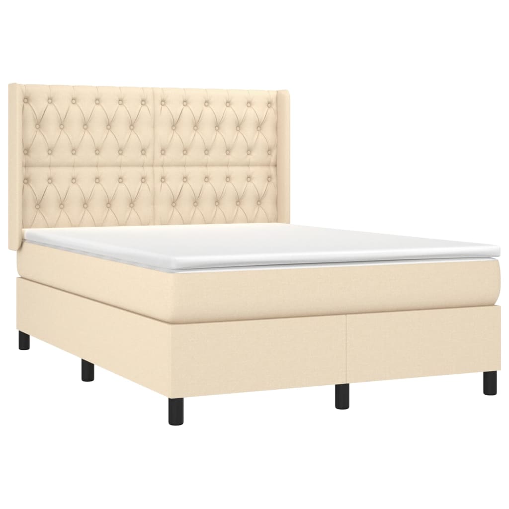 Cama box spring c/ colchão e LED 140x200 cm tecido cor creme