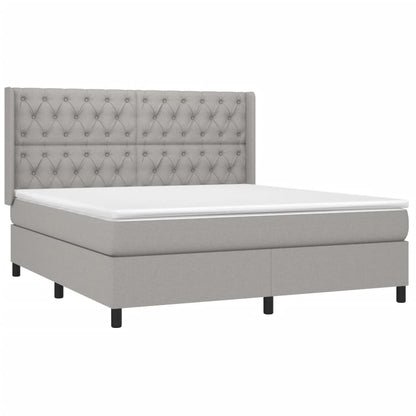 Cama box spring c/ colchão e LED 160x200 cm tecido cinza-claro