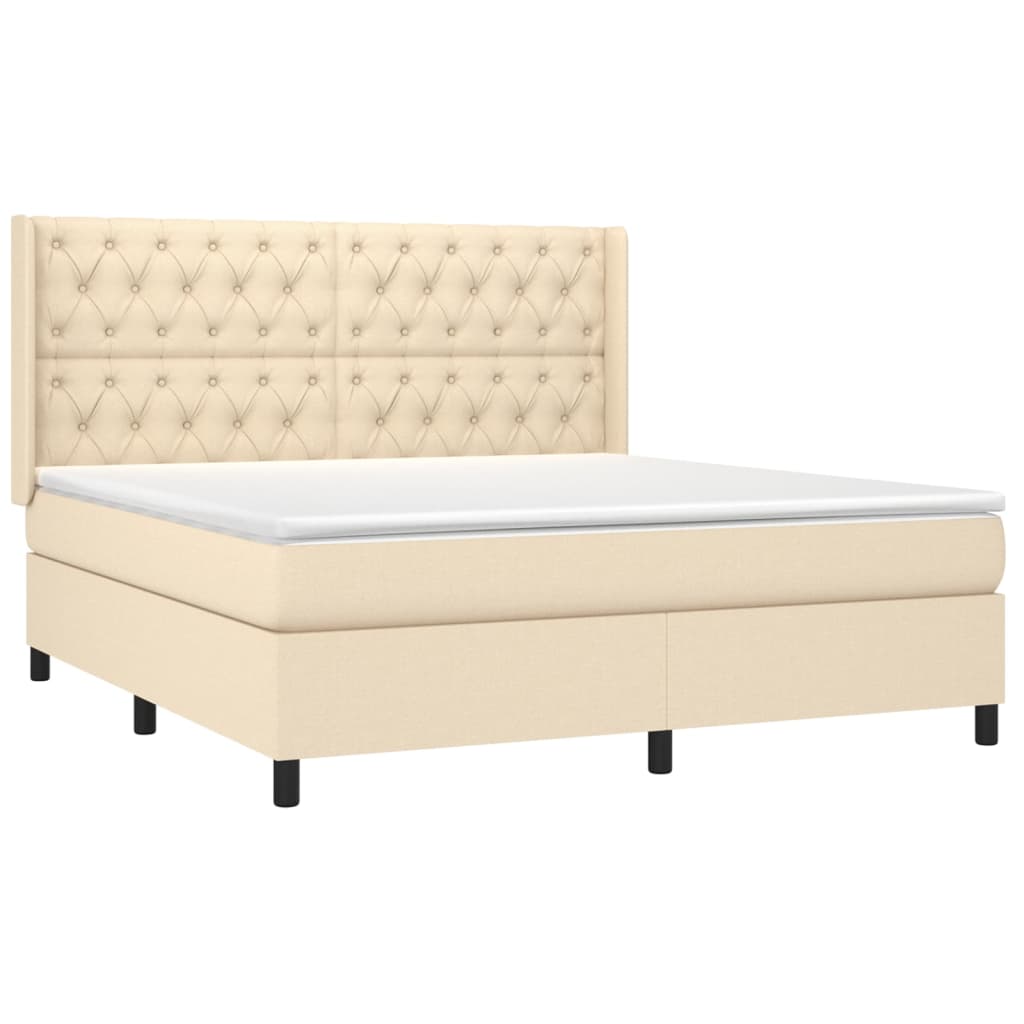 Cama box spring c/ colchão e LED 160x200 cm tecido cor creme